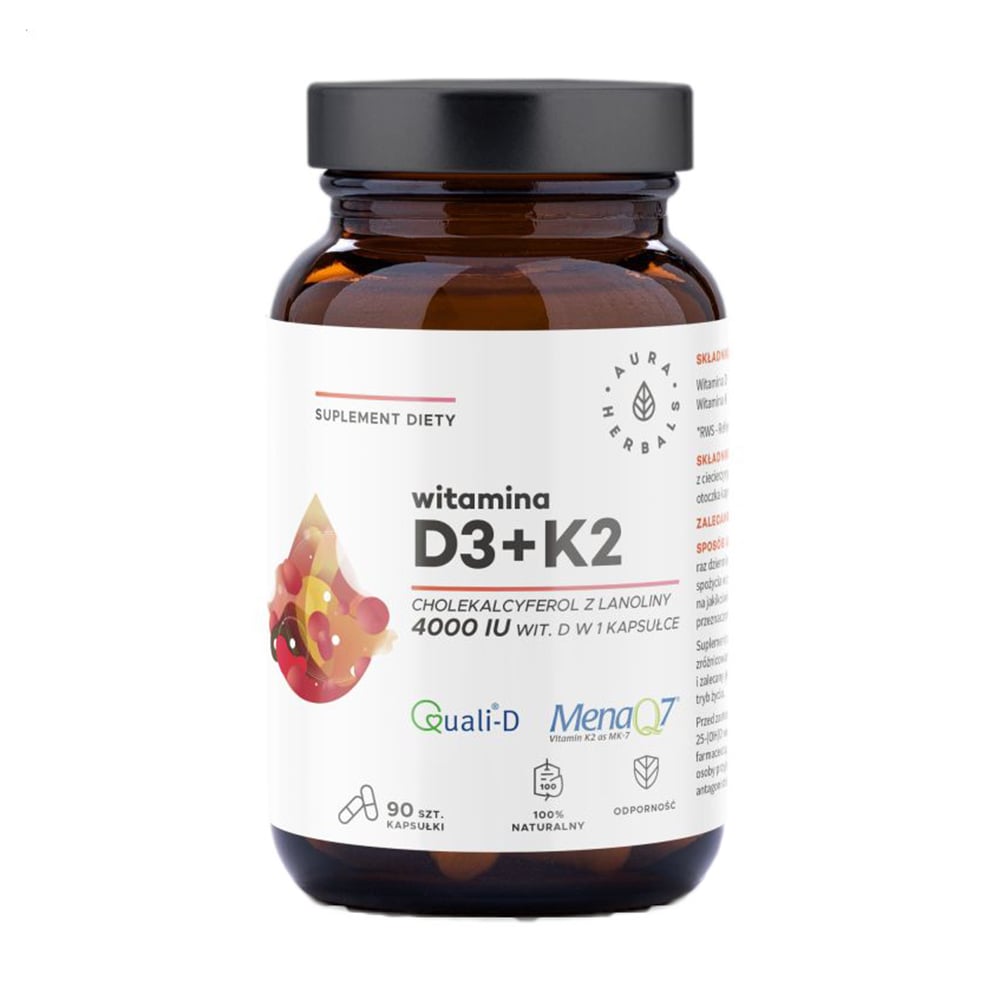 Вітамін Д3 та K2 Aura Herbals Vitamin D3 4000 МО + K2 100 мкг, 90 капсул